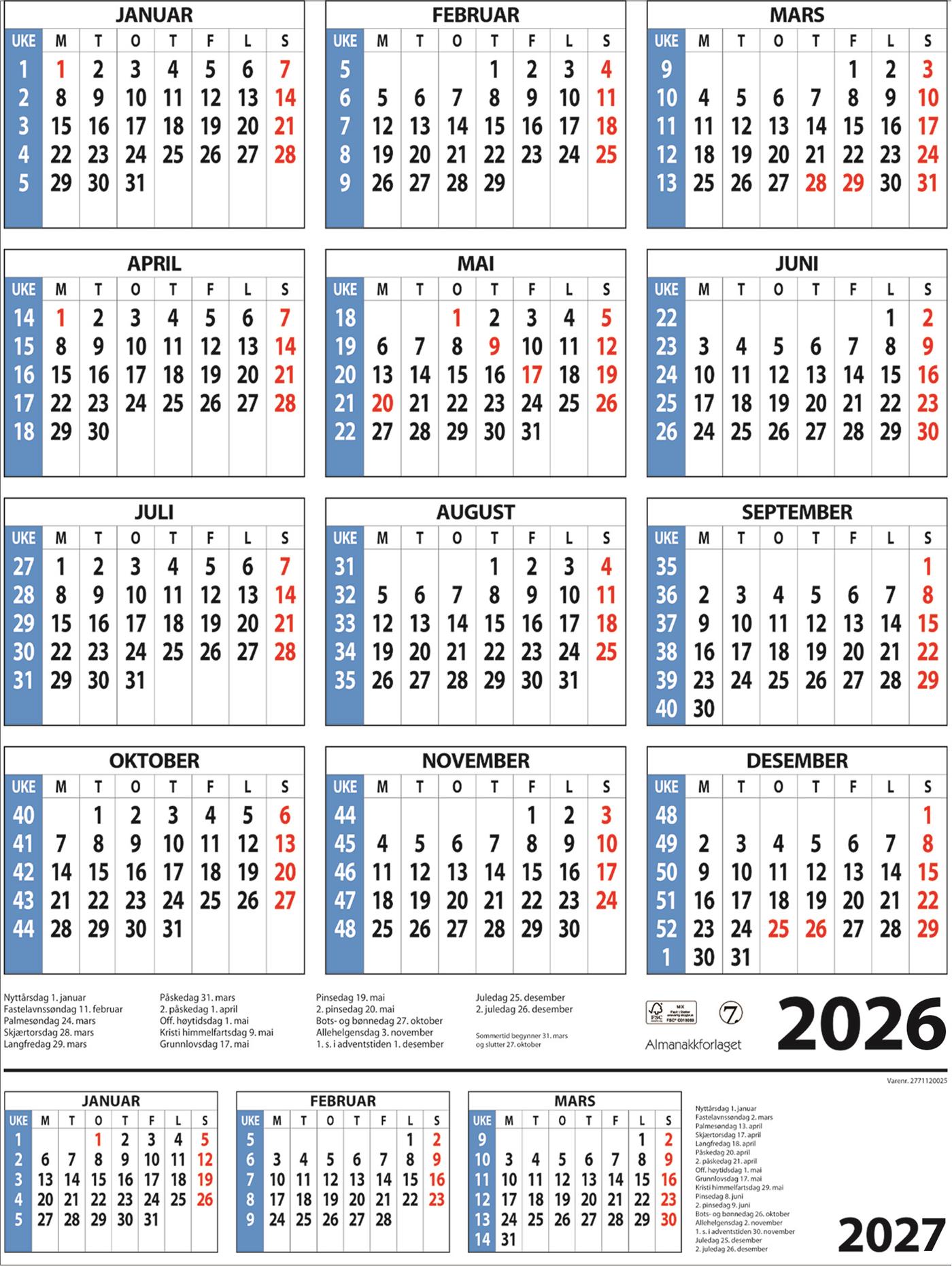 9446355  3367208 7.sans Årskalender A2 Veggkalender | Plakatkalender