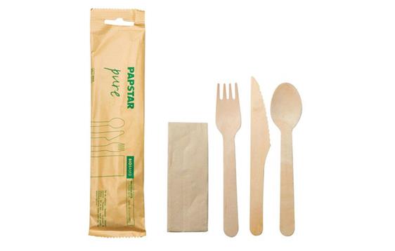 220790 Papstar 88243 Bestikkpose PURE tre 3deler m/serviett Miljøvennlig bestikksett produsert i tre