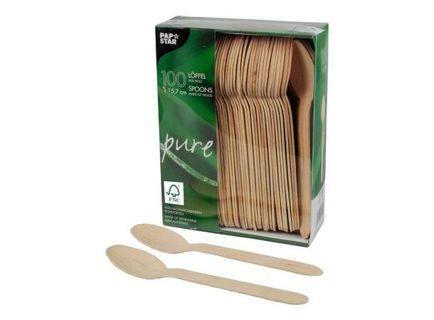 Engangsskje PURE tre 15,7 cm (100) Engangsbestikk produsert av bjørk 