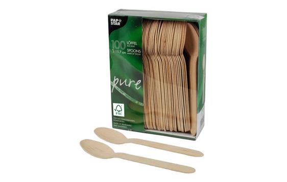 170531 Papstar 84840 Engangsskje PURE tre 15,7 cm (100) Engangsbestikk produsert av bjørk
