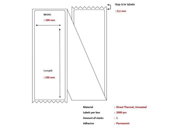 Fraktetikett thermo 100x150mm (2000) Fanfold | Permanent lim | Direct thermal 