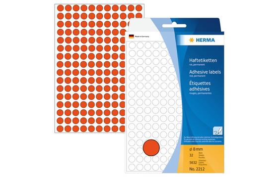 9437027 Herma 2212 Herma Etikett r&#248;d 8mm Rund etikett