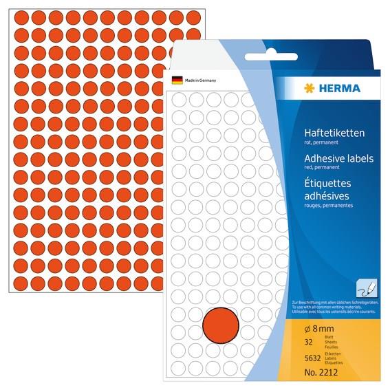 9437027 Herma 2212 Herma Etikett r&#248;d 8mm Rund etikett