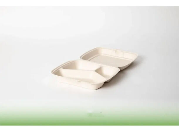 NoiBio matboks bagasse 3-rom 23 x 20,5 x 6,75 cm | 200 stk pr eske 