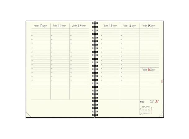 Sjefskalender GRIEG A5 spiral 2026 sort 