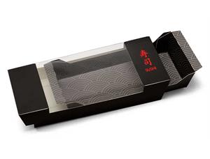 Sushiboks LUX med vindu i sort kartong Small | 220 x 90 x 50 mm 
