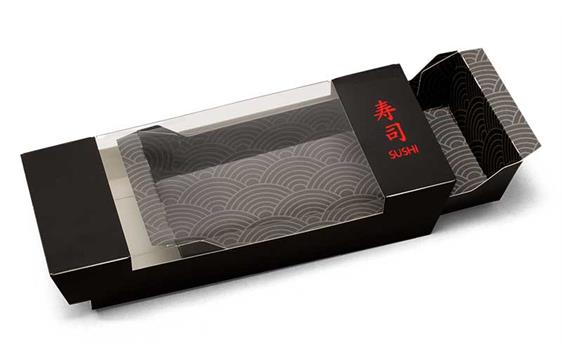 9433927   Sushiboks LUX med vindu i sort kartong Small | 220 x 90 x 50 mm