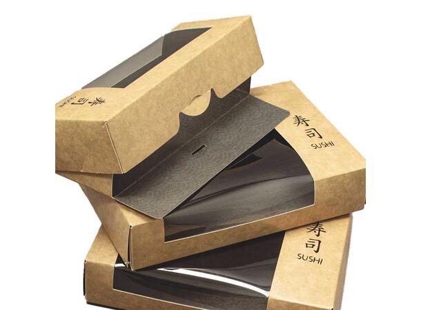 Sushiboks Premium med vindu brun kartong Medium | 185 x 130 x 50 mm 