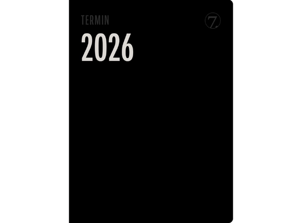 7.sans Termin Tre, sjefskalender A5 2026 Avtalebok innbundet Sort 