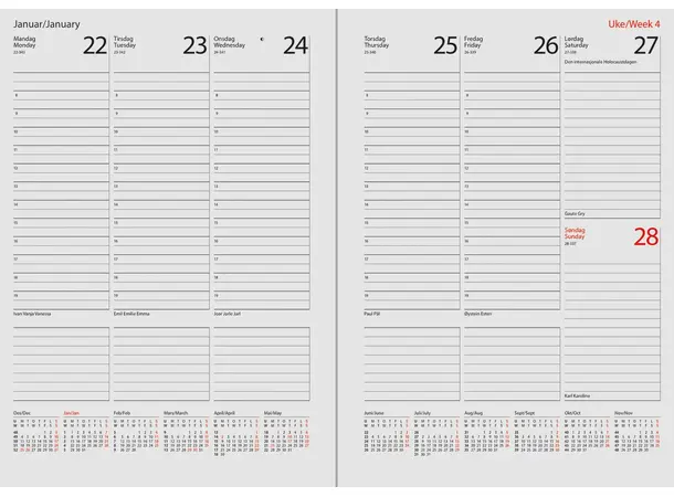 7.sans Termin Tre, sjefskalender A5 2026 Avtalebok innbundet Sort 
