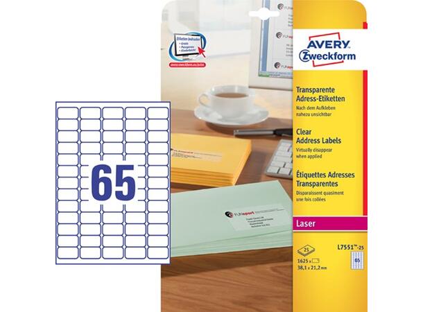 Avery laser 38,1x21,2 mm | L7551 (25) transparente mini etiketter for laser 