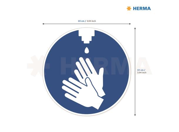 HERMA Etikett "Sprit hendene" Ø10cm Informasjonsetikett for smittevern (20) 