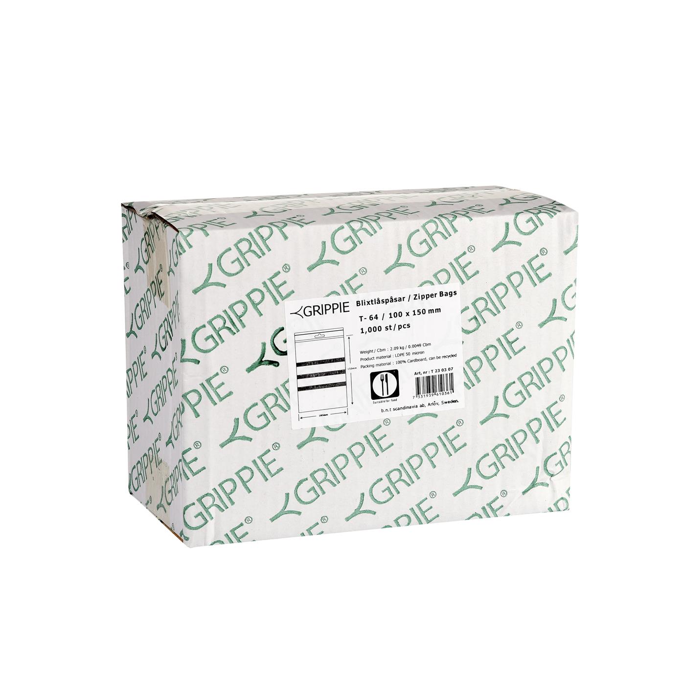 9441737 Grippie T-20 Lynl&#229;spose sort innfarget 120 x 180 mm 50 my (1000)
