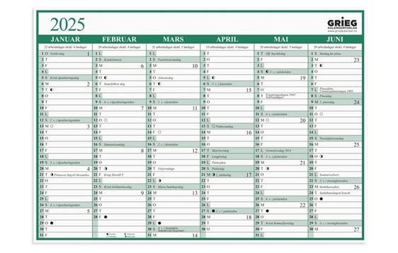 285245 Grieg kalender 98401025 Platekalender GRIEG A4 2025 enkel 