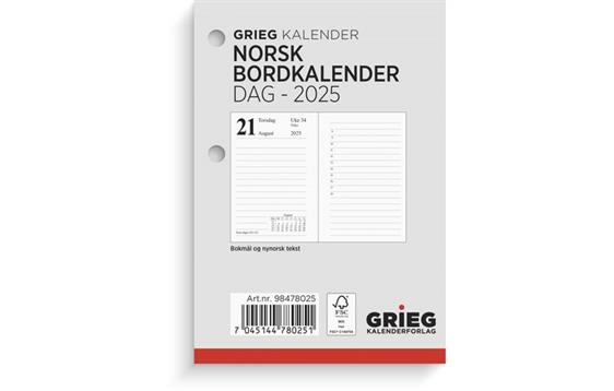285238 Grieg kalender 98478025 Bordkalender GRIEG 2025 Norsk Dagsoppslag | Refill