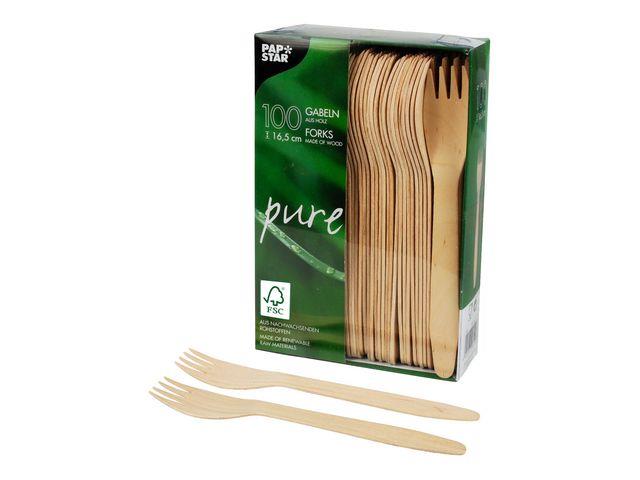 170529 Papstar 84838 Engangsgaffel PURE tre 16,5 cm (100) Miljøvennlige engangsgaffel i bjørk