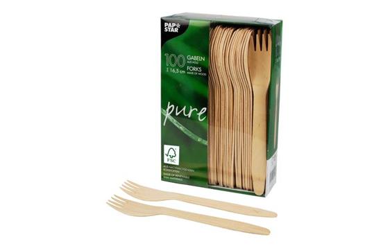 170529 Papstar 84838 Engangsgaffel PURE tre 16,5 cm (100) Miljøvennlige engangsgaffel i bjørk