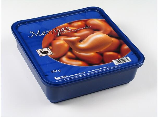 Hval Marsipansjokolade boks 700 gr Deilig marispan trukket med sjokolade 