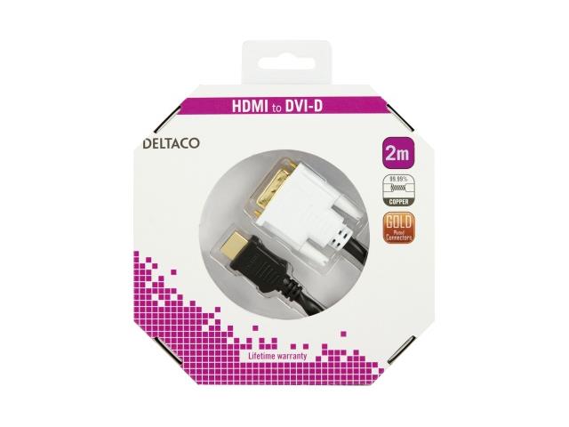 148159 Deltaco HDMI-112-K Kabel DELTACO HDMI/DVI M/M 2m sort 