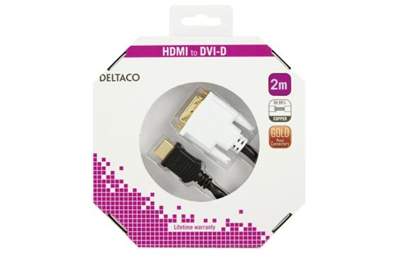 148159 Deltaco HDMI-112-K Kabel DELTACO HDMI/DVI M/M 2m sort 