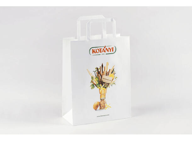 Papir bærepose Topcraft® med trykk hvit 180 x 80 x 220 mm | 70 gr 