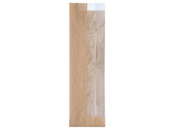 Papirpose med vindu Brun 10/5 x 35cm 1000 stk. 