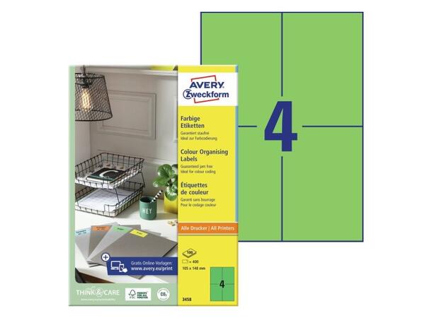 Avery Universaletiketter grønne 105 x 148 mm | eske à 400 etiketter 