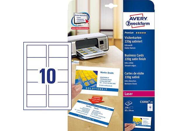 Avery Visittkort satin 220g 85x54 (250) 