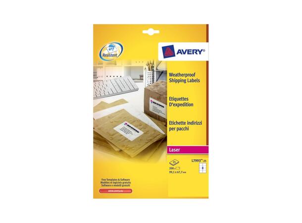 Avery laser 99.1 x 67.7 | L7993-25 (25) vannfaste/frostsikre etiketter for laser 