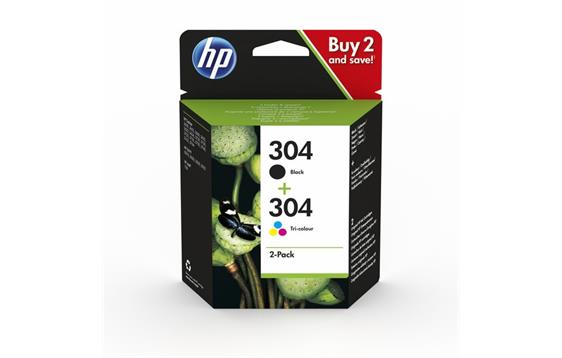 9435014 HP 3JB05AE Blekk HP 304 2-Pack Black/Tri-color Blekk | Sort | Farge