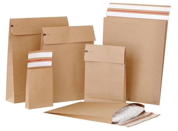 E-handelspose papir med dobbel limstripe 450x350x120+100mm|120gr brun kraft (200) 