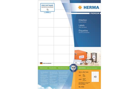9428438 Xerox 4461 Etikett Herma for laser og ink-jet (4000 52,5 x 29,7 mm. 40 etiketter pr ark