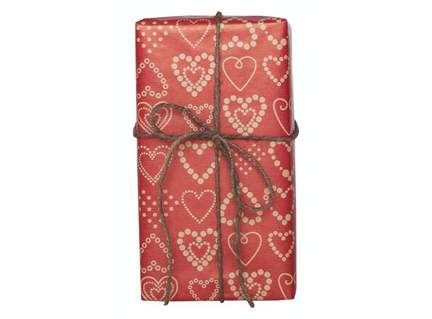 Gavepapir Dotted hearts, rød kraft 38cm Diskrull 5 kg  | 165m | Jul 