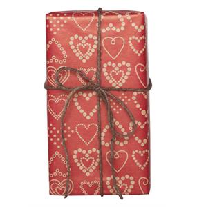 Gavepapir Dotted hearts, rød kraft 38cm Diskrull 5 kg  | 165m | Jul 