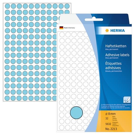 9437029 Herma 2213 Herma Etikett bl&#229; 8mm Rund etikett