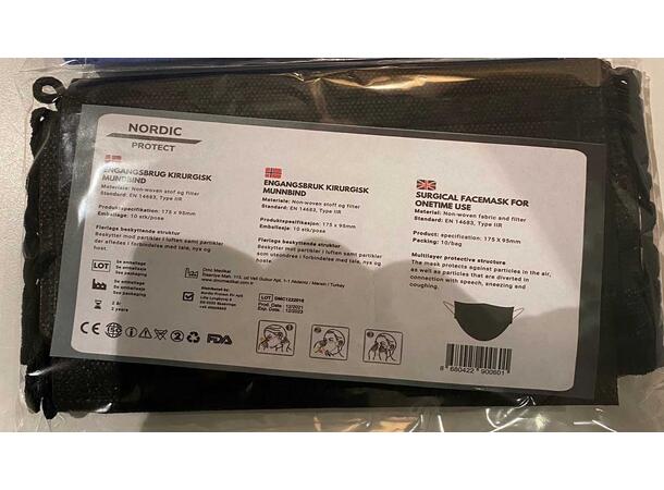 Munnbind type IIR (10) sorte Non-Woven - 3-lags | pakke med 10 stk 