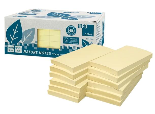 Notatblokk Resirkulert 125x75mm gul (12) Post-It 