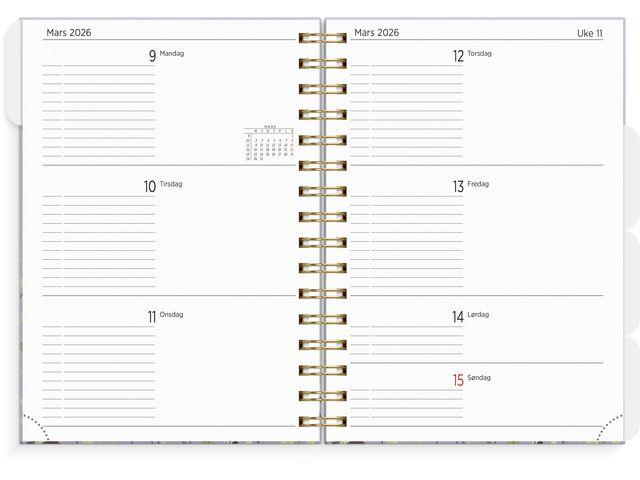 299484 Grieg kalender 97119726 Organizer og Notes GRIEG A5 25/26 flora 