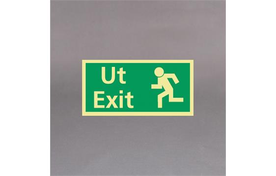 9434680  40 Plastskilt Ut+ Exit 30 x 15 cm. Etterlysende utgangsskilt