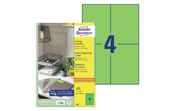 9435238 Avery 3458 Avery Universaletiketter gr&#248;nne 105 x 148 mm | eske &#224; 400 etiketter