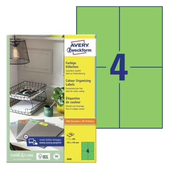 9435238 Avery 3458 Avery Universaletiketter gr&#248;nne 105 x 148 mm | eske &#224; 400 etiketter