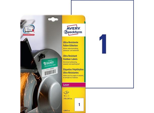 Avery laseretiketter 210x297 mm (10) Ekstremt motstandsdyktige | Elastiske 