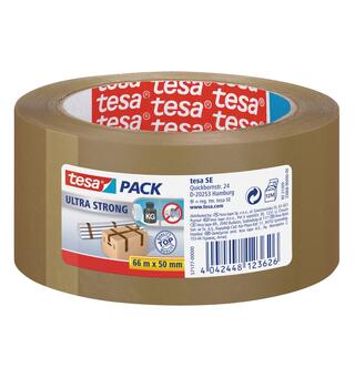 Emballasjetape TESA Ultra 50mmx66m brun Slitesterk pakketape i kraftig naturgum.