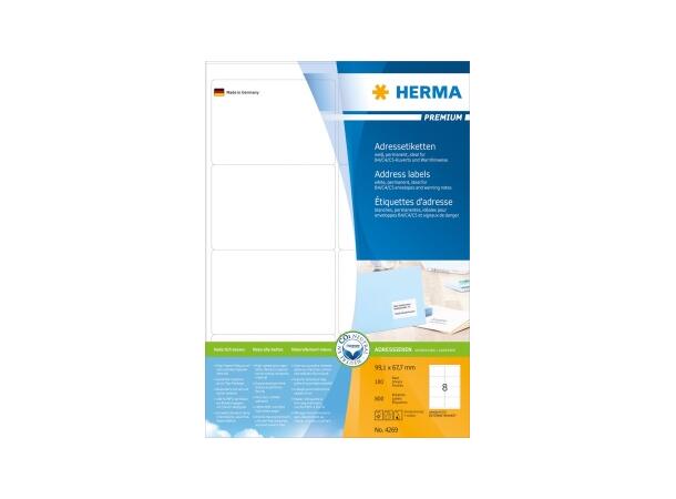 Etikett HERMA adr A4 99,1x67,7mm (800) Hvite permanent klebende etiketter 
