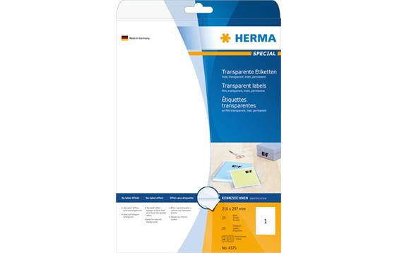 9441328 Herma 4375 Herma Transparent matt folieetikett A4 laser | fargelaser | kopimaskin | 25 stk