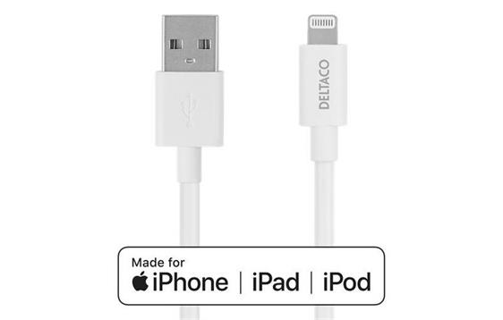 264328  IPLH-401 Kabel DELTACO USB-A til Lightning 1m hvi 