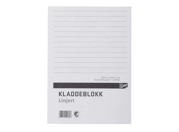 Kladdeblokk EMO A5 60g 100s linjer Skrive Skole Notat 