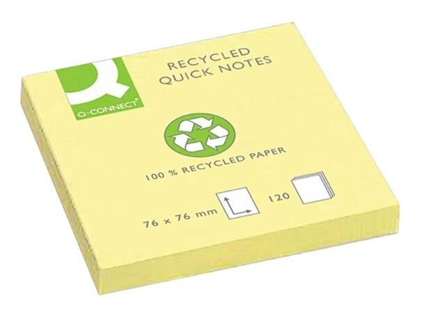 Notatblokk 76 x 76mm gul Resirk. (12) Post-It blokk 