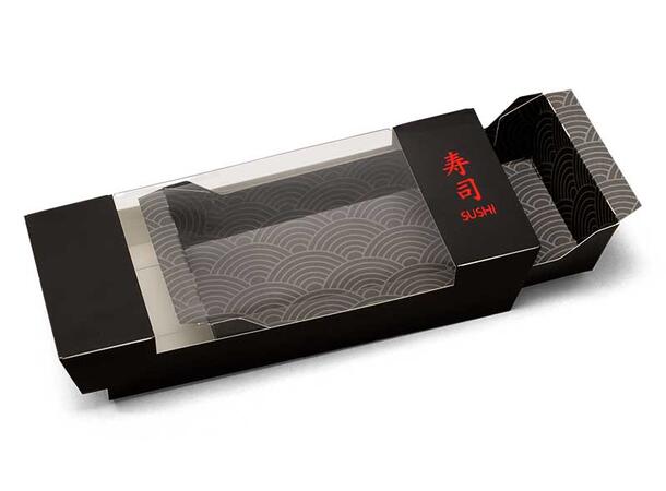 Sushiboks LUX med vindu i sort kartong Small | 220 x 90 x 50 mm 