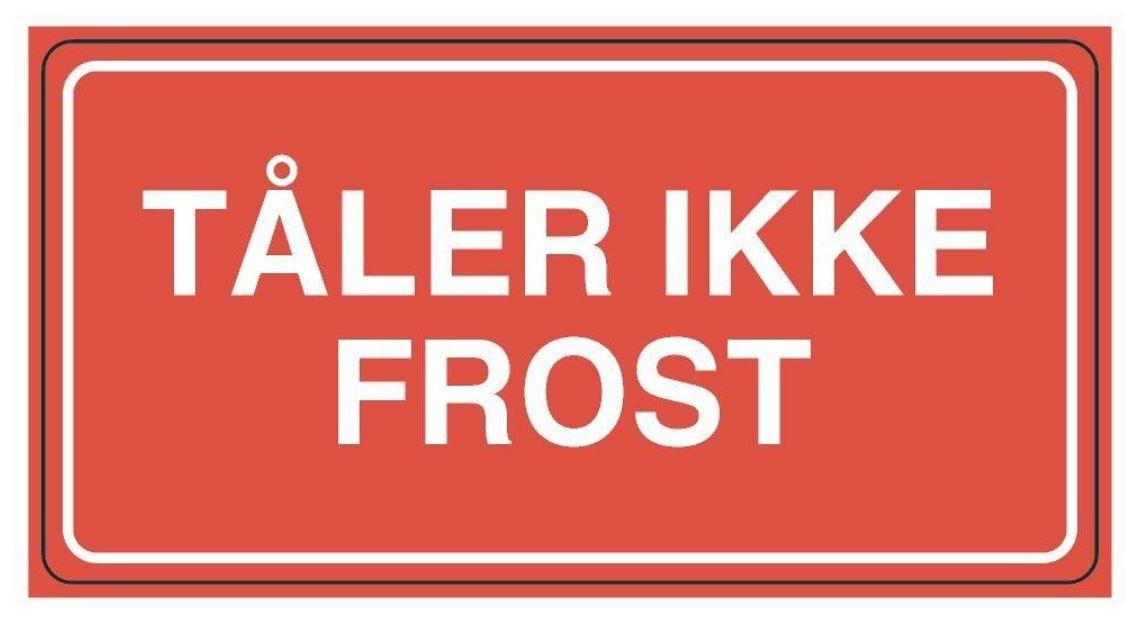 9434987   Varseletikett &quot;T&#197;LER IKKE FROST&quot;  (500) 110 x 55 mm